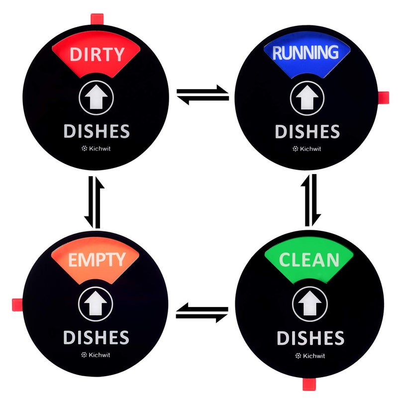 Kichwit Dishwasher Magnet Clean Dirty Sign Indicator with Running and Empty Options, Works on All Dishwashers, Non-Scratch Strong Magnetic Backing, Residue Free Adhesive Included, 4 Inch, Black - Image 1